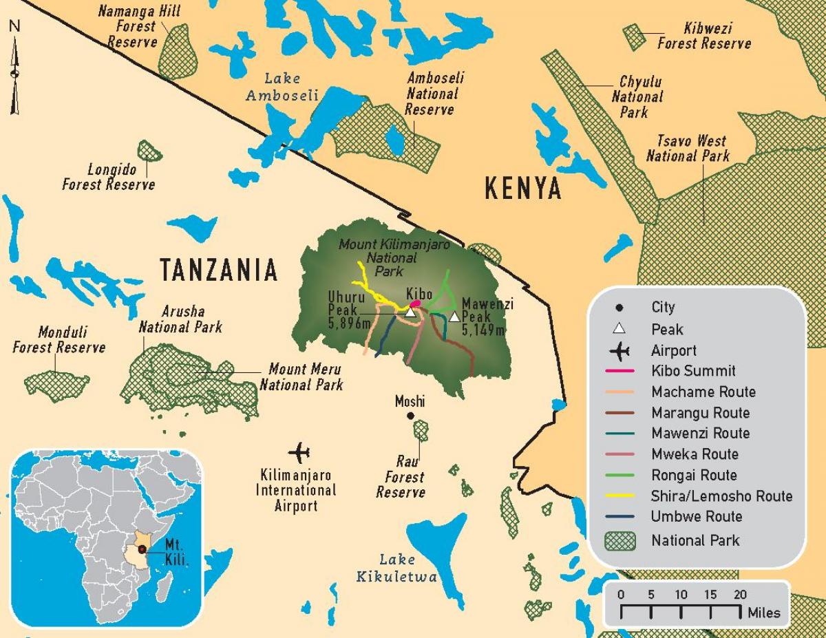 नक्शा तंजानिया के किलिमंजारो