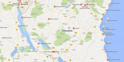 नक्शा तंजानिया के हवाई अड्डों 