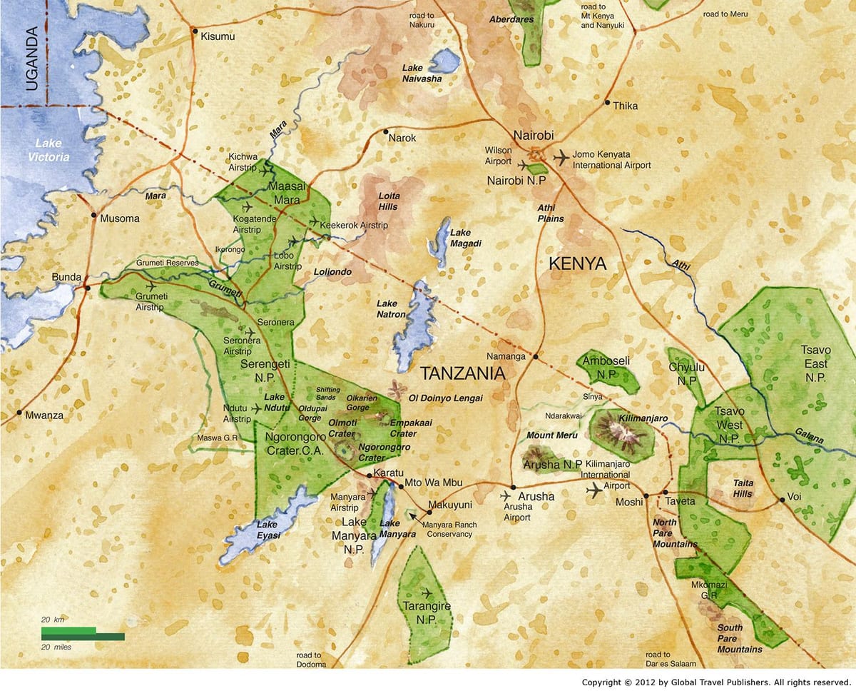 नक्शे के उत्तरी तंजानिया