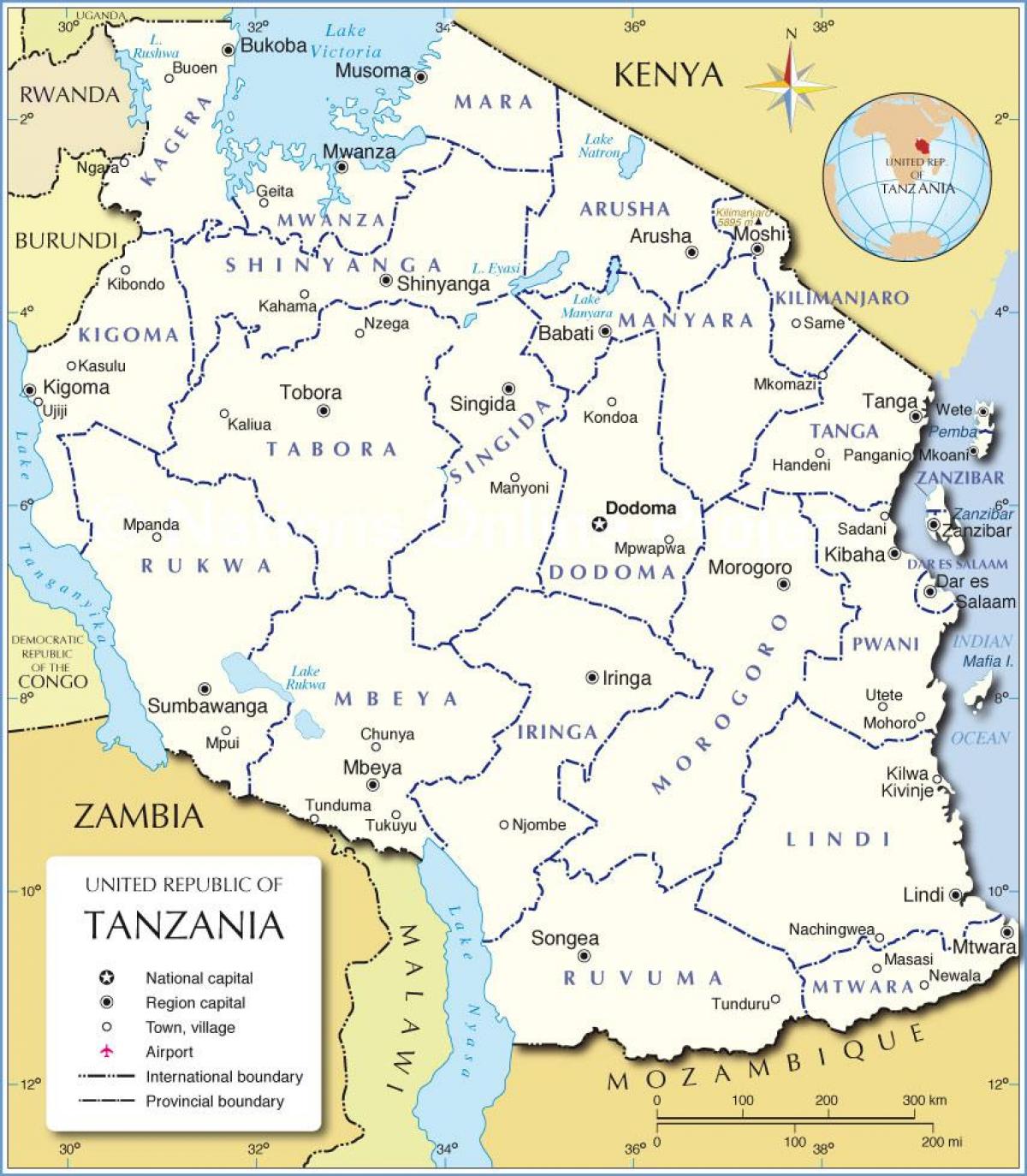नक्शे के साथ तंजानिया के जिला
