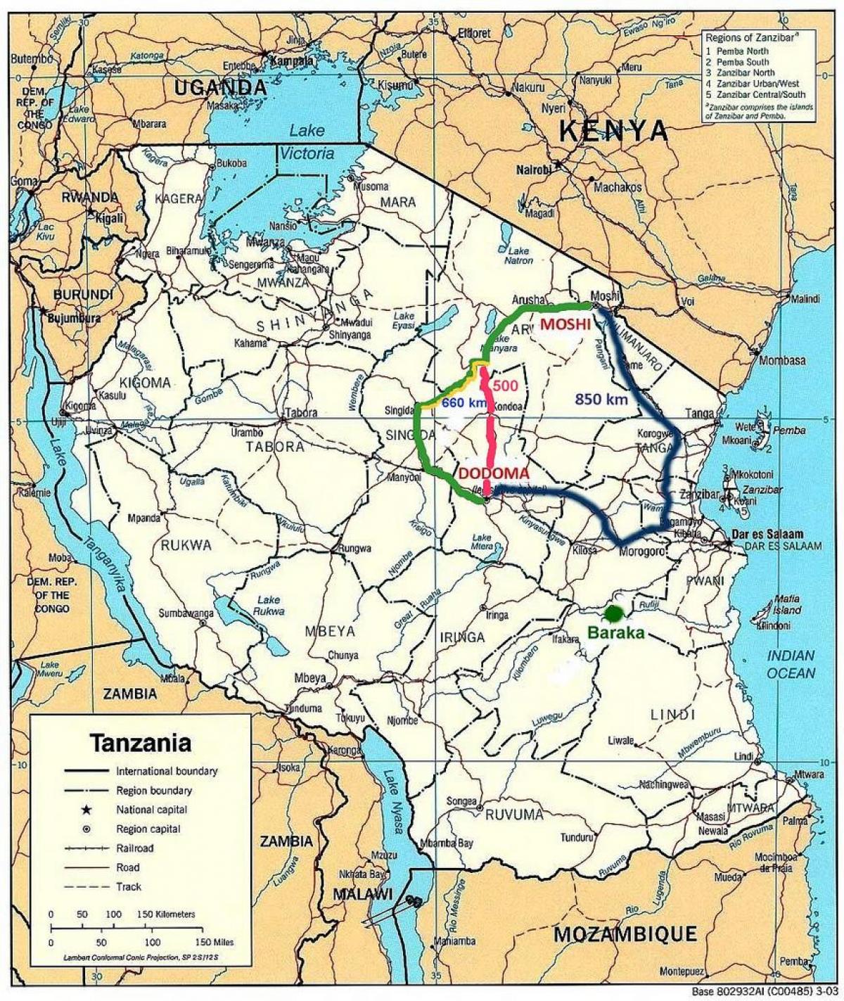 तंजानिया में सड़क नेटवर्क का नक्शा