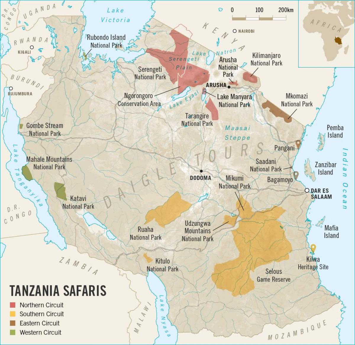 नक्शे के तंजानिया सफारी 